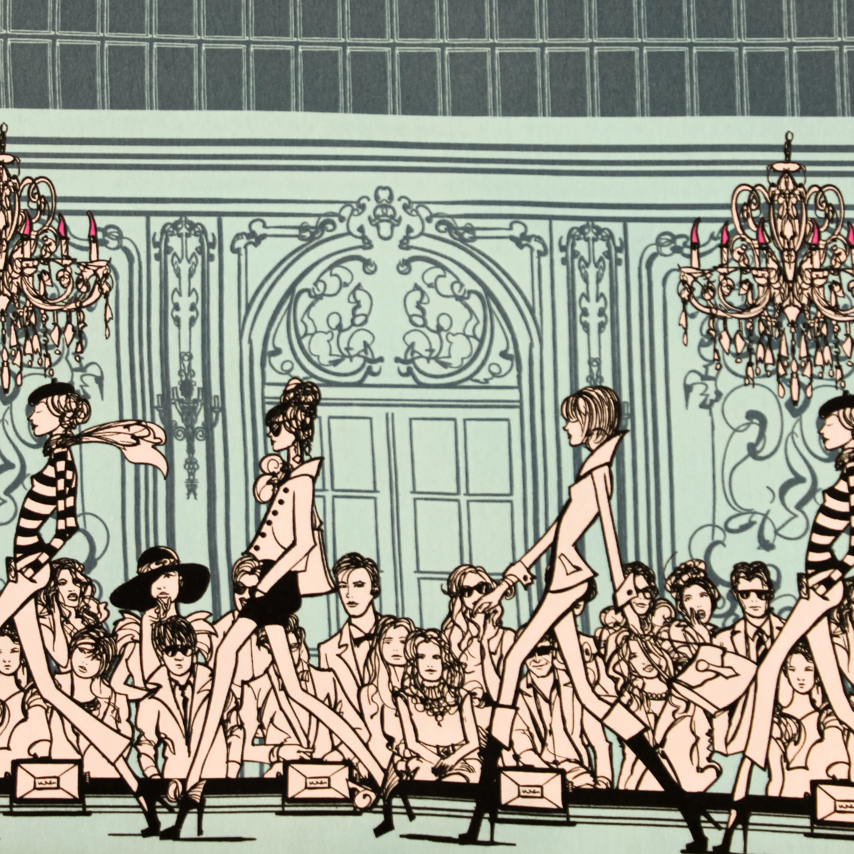 Katoentricot munt met modeshow print van 'Stenzo'